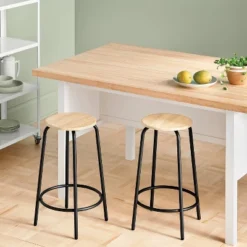 Set Of 2 24" Wood With And Metal Base Backless Counter Height Barstool Stool Natural - Room Essentials™