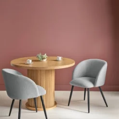 Set Of 2 Upholstered Barrel Back Dining Chairs With Metal Base Dining Chair Gray - Room Essentials™