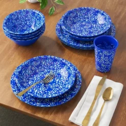 10.5" Plastic Terrazzo Candid Cobalt Dinner Plate Blue - Room Essentials™