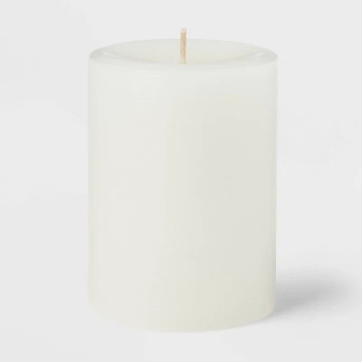 3" X 4" Unscented Candle White - Room Essentials™: Paraffin Wax, 65hr Burn Time, Single Wick Pillar 4 3" X 4" Unscented Candle White - Room Essentials™: Paraffin Wax, 65hr Burn Time, Single Wick Pillar - Image 2