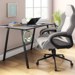 Swivel Dorm Gaming Chair Gray - Room Essentials™: Upholstered Computer Desk Chair, Adjustable, Fixed Arms