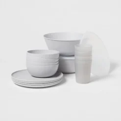 16pc Plastic Dishware Set Gray - Room Essentials™: Dinnerware, Microwave & Dishwasher Safe, Service For 4 -RSH Decor Store GUEST a319a396 c80b 44b8 90b4 c8456af311fd