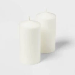2pk 3" X 6" Unscented Pillar Candles White - Room Essentials™: Paraffin Wax, 65hr Burn Time, No Container -RSH Decor Store GUEST baf9292e 51cd 4231 bd72 726de910d762