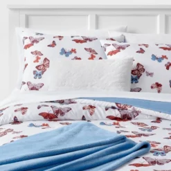 Butterfly Print Microfiber Decorative Bed Set With Throw Blue/Red/White - Room Essentials™ -RSH Decor Store GUEST e00afba5 a714 4928 90f7 d5171afd96c9