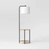 Floor Lamp With Table Natural Wood - Room Essentials™: ETL Listed, Linen Shade, Metal Body, 60" Height