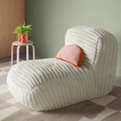 Memory Foam Filled Bean Bag Lounger With Corduroy Cover And Structured High Back Cream - Room Essentials™