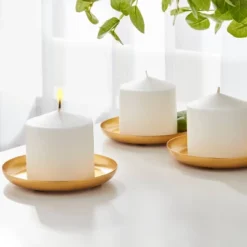 3" X 3" 3pk Unscented Pillar Candle Set White - Room Essentials™: Paraffin Wax, 30hr Burn Time